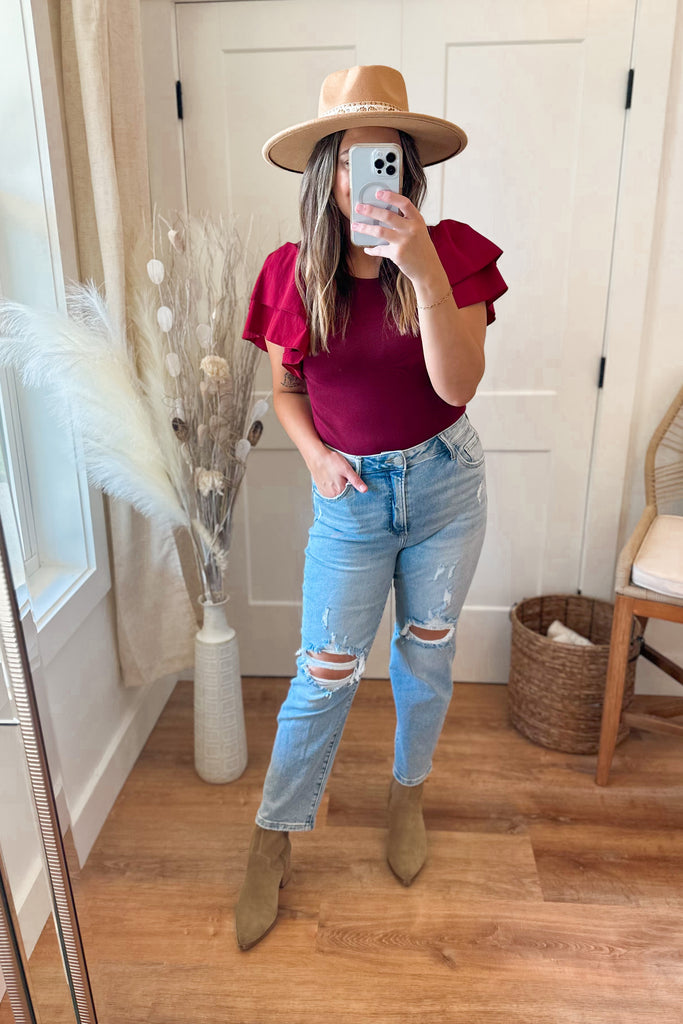Palmer Tiered Ruffled Sleeve Sweater Bodysuit Top - Be You Boutique