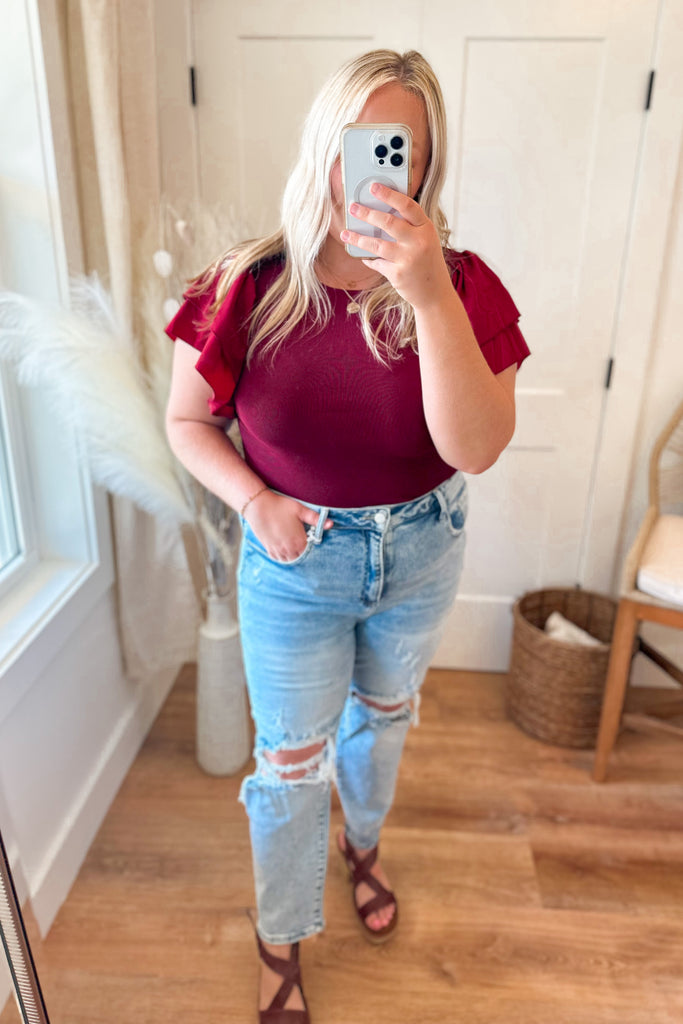 Palmer Tiered Ruffled Sleeve Sweater Bodysuit Top - Be You Boutique