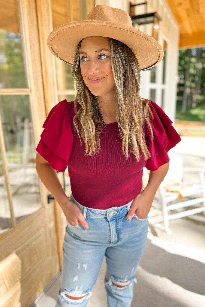 Palmer Tiered Ruffled Sleeve Sweater Bodysuit Top - Be You Boutique