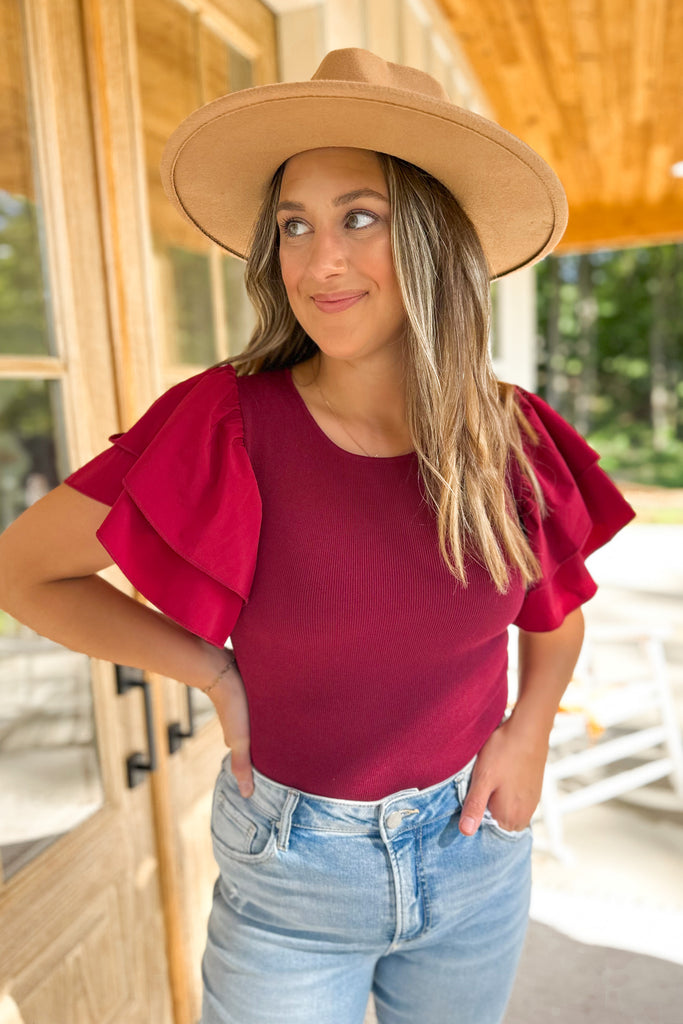 Palmer Tiered Ruffled Sleeve Sweater Bodysuit Top - Be You Boutique