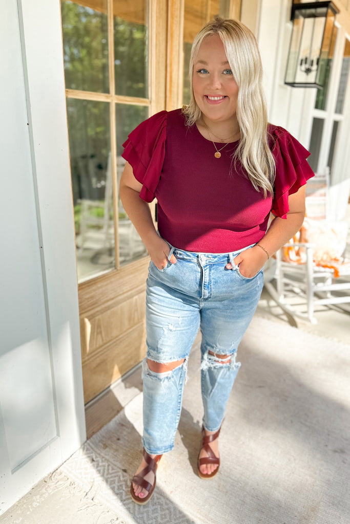 Palmer Tiered Ruffled Sleeve Sweater Bodysuit Top - Be You Boutique