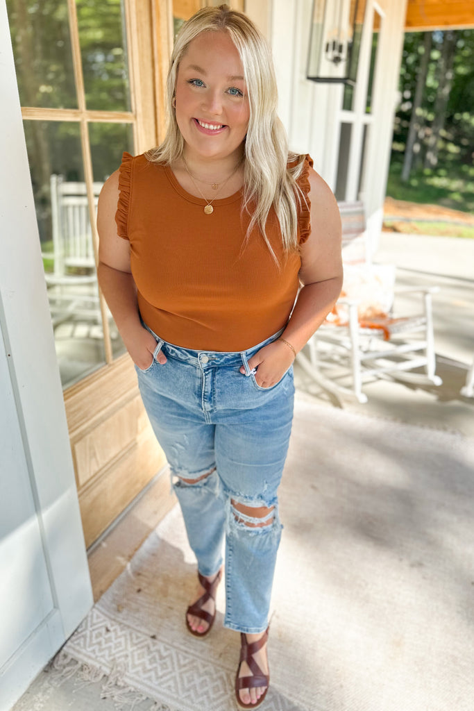 Sam Ribbed Bodysuit with Mini Ruffle Armhole Top - Be You Boutique