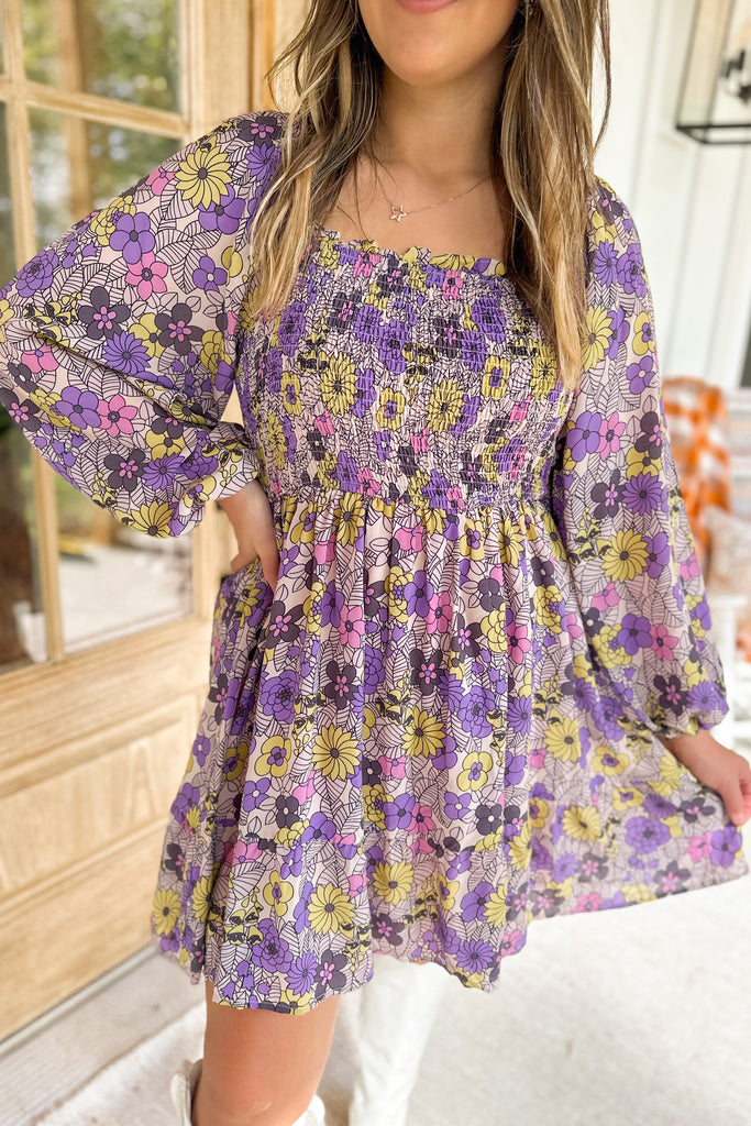 Brodie Floral Print Smocked Square Neck Dress - Be You Boutique