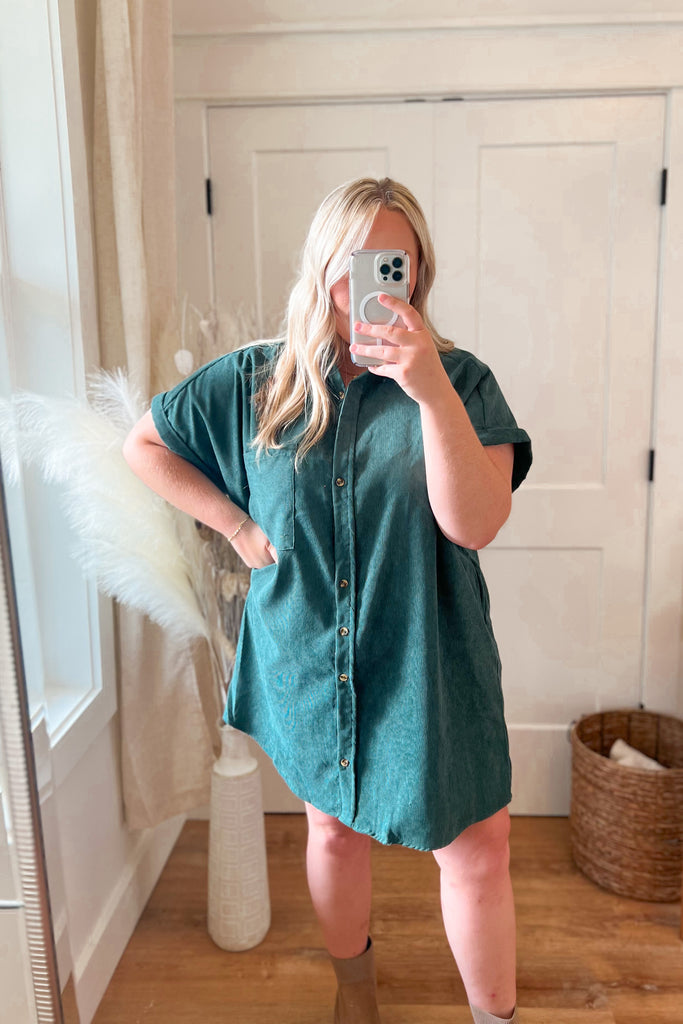 Catnis Corduroy Short Sleeve Button Down Dress - Be You Boutique