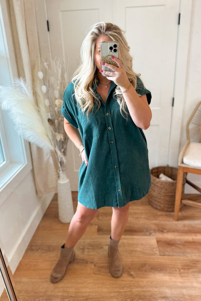 Catnis Corduroy Short Sleeve Button Down Dress - Be You Boutique