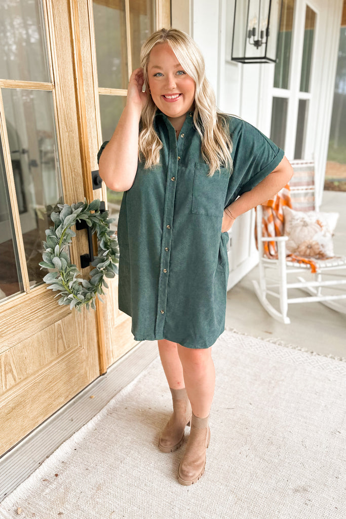 Catnis Corduroy Short Sleeve Button Down Dress - Be You Boutique