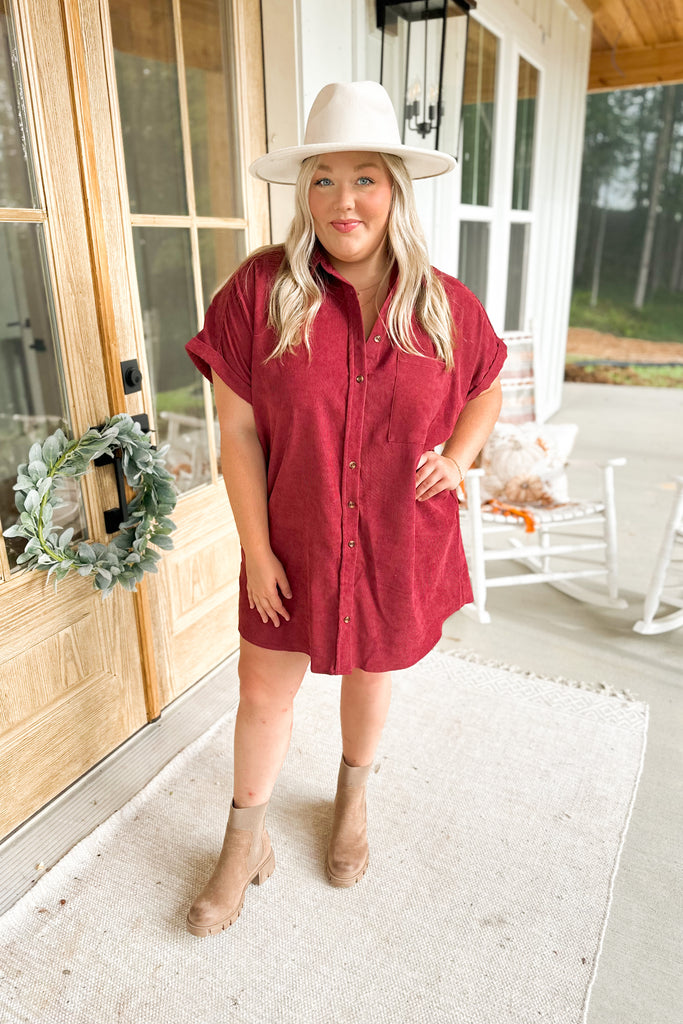 Catnis Corduroy Short Sleeve Button Down Dress - Be You Boutique