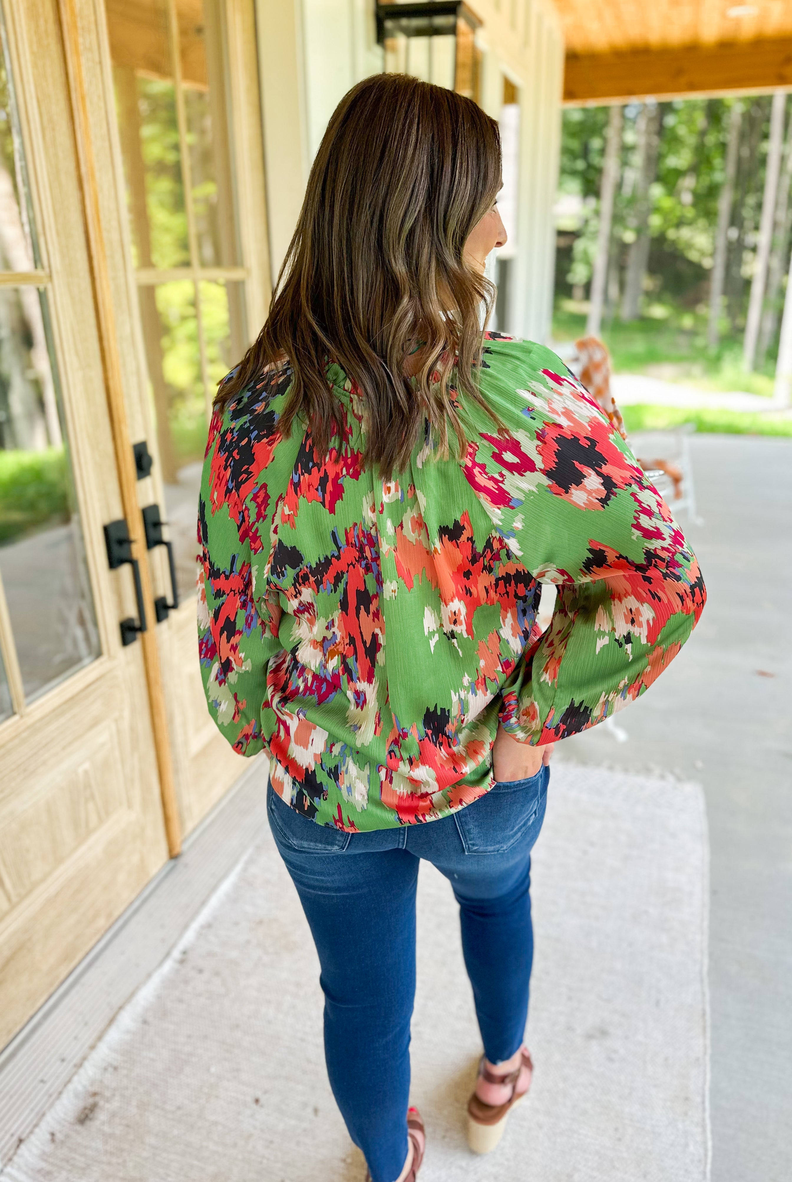Bethany Tie Front Floral Print Satin Top Blouse - Be You Boutique