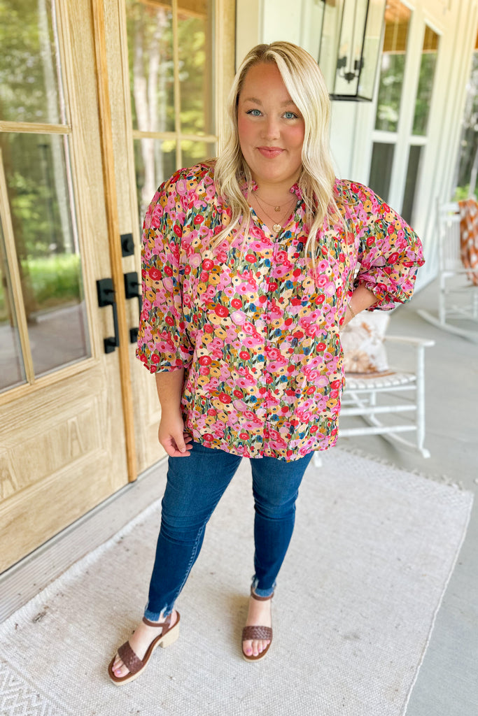 Chuck Floral Print Long Sleeve Blouse Top - Be You Boutique
