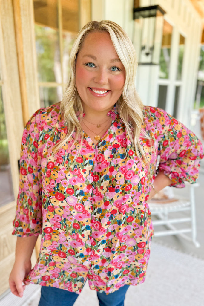 Chuck Floral Print Long Sleeve Blouse Top - Be You Boutique