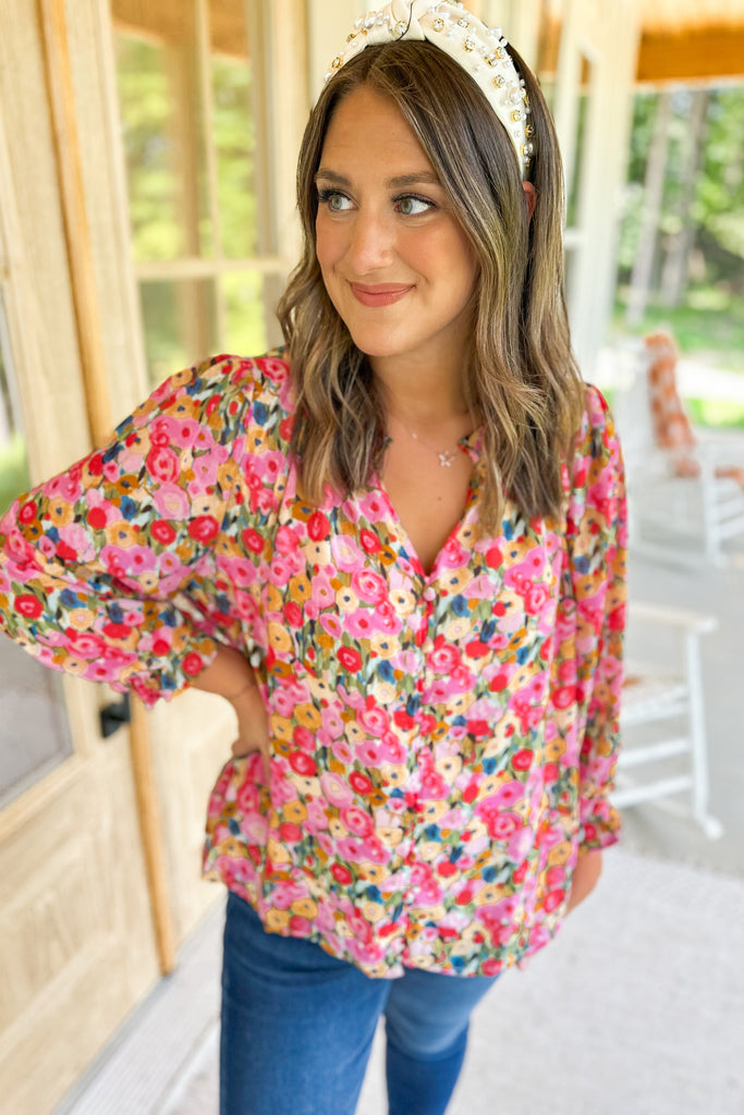 Chuck Floral Print Long Sleeve Blouse Top - Be You Boutique