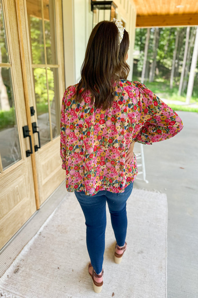 Chuck Floral Print Long Sleeve Blouse Top - Be You Boutique
