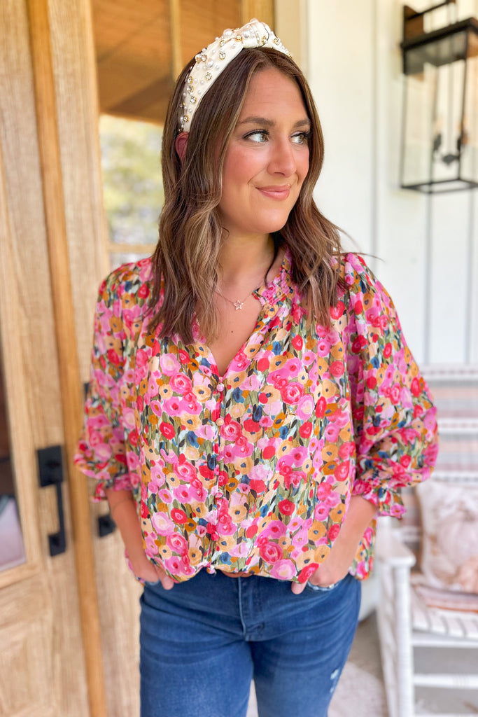 Chuck Floral Print Long Sleeve Blouse Top - Be You Boutique