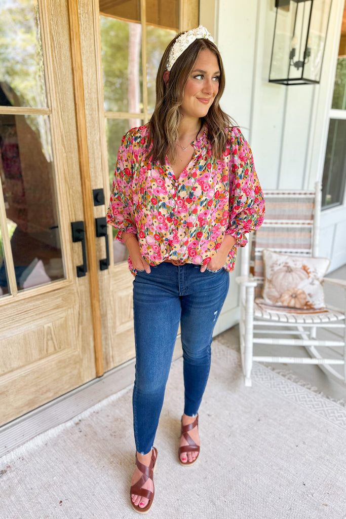 Chuck Floral Print Long Sleeve Blouse Top - Be You Boutique