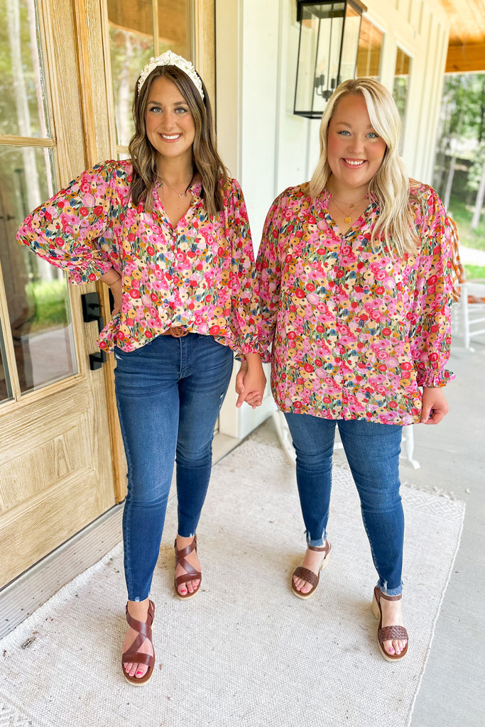 Chuck Floral Print Long Sleeve Blouse Top - Be You Boutique