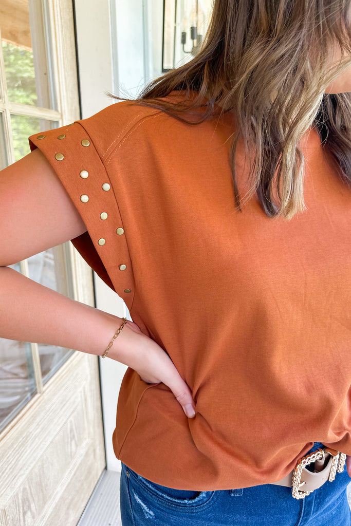 Elijah Short Sleeve Round Stud Detail Neck Top - Be You Boutique