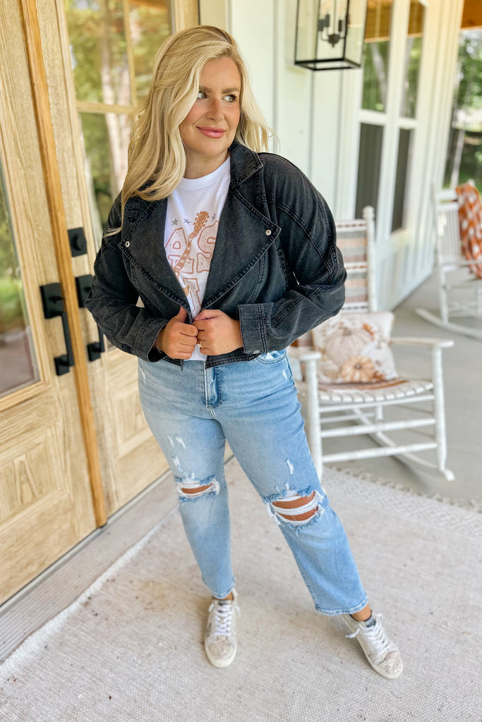Jess Acid Washed Motorcycle Jacket - Be You Boutique