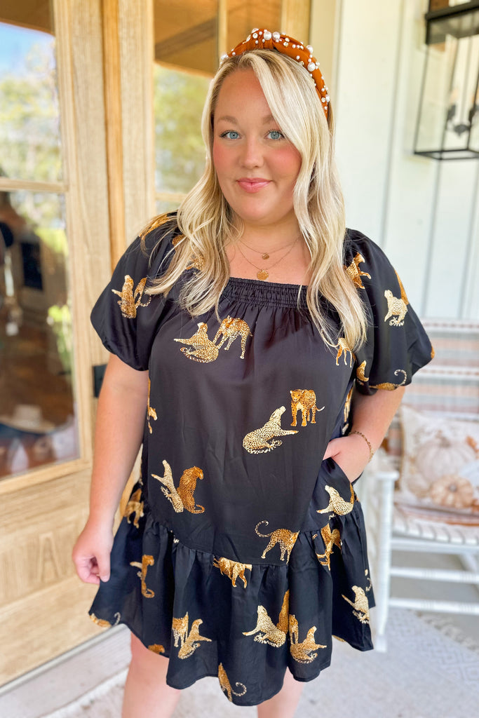 Levi Animal Print Square Neck Short Sleeve Dress - Be You Boutique