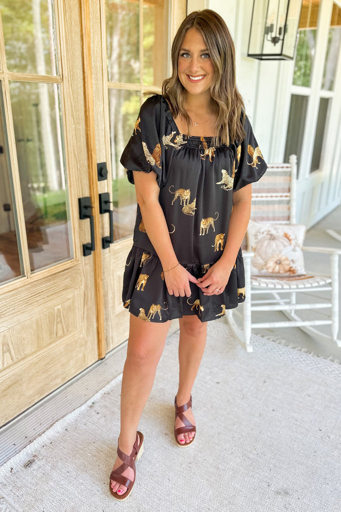 Levi Animal Print Square Neck Short Sleeve Dress - Be You Boutique
