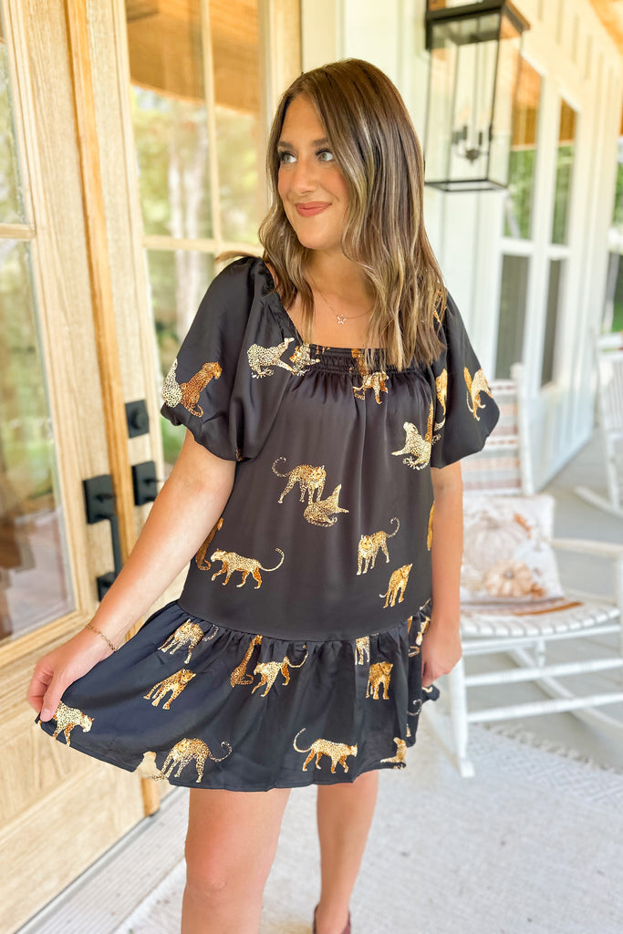 Levi Animal Print Square Neck Short Sleeve Dress - Be You Boutique