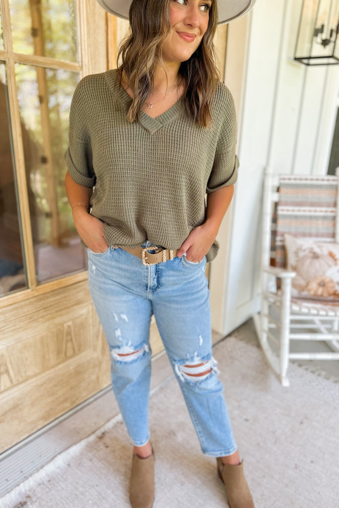 Angel Half Sleeve V Neck Sweater Top - Be You Boutique