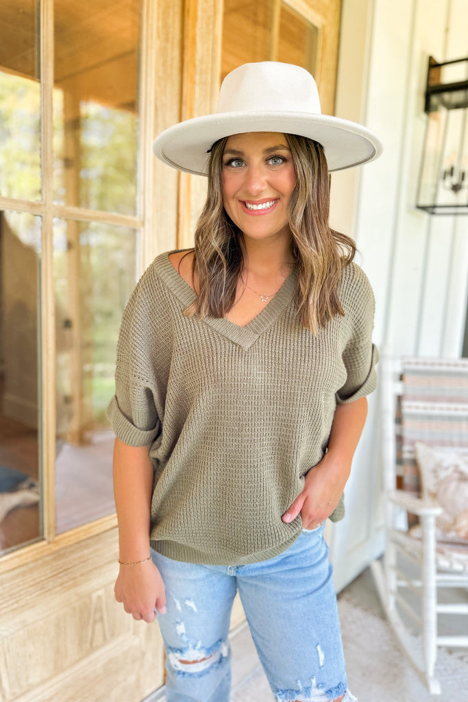 Angel Half Sleeve V Neck Sweater Top - Be You Boutique