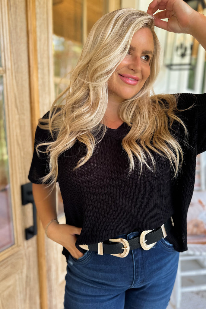 Lorna V Neck Ribbed Short Sleeve Top - Be You Boutique