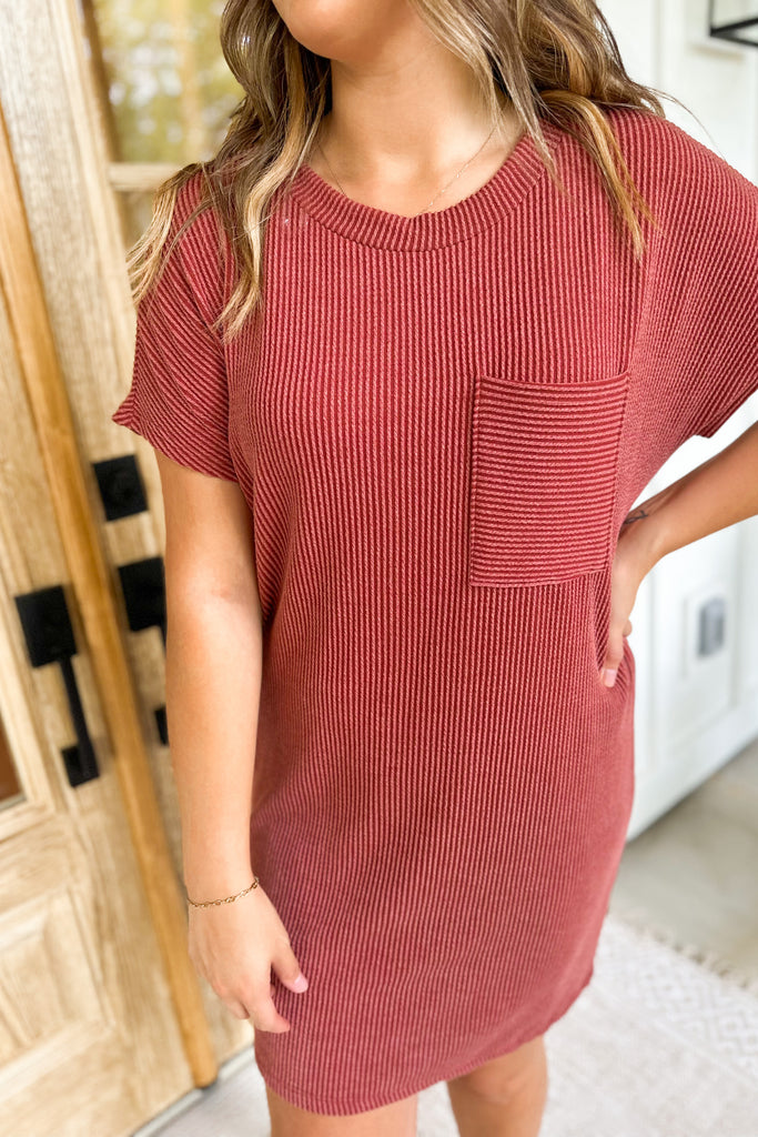 Cameron Ribbed Round Neck Short Sleeve Dress - Be You Boutique