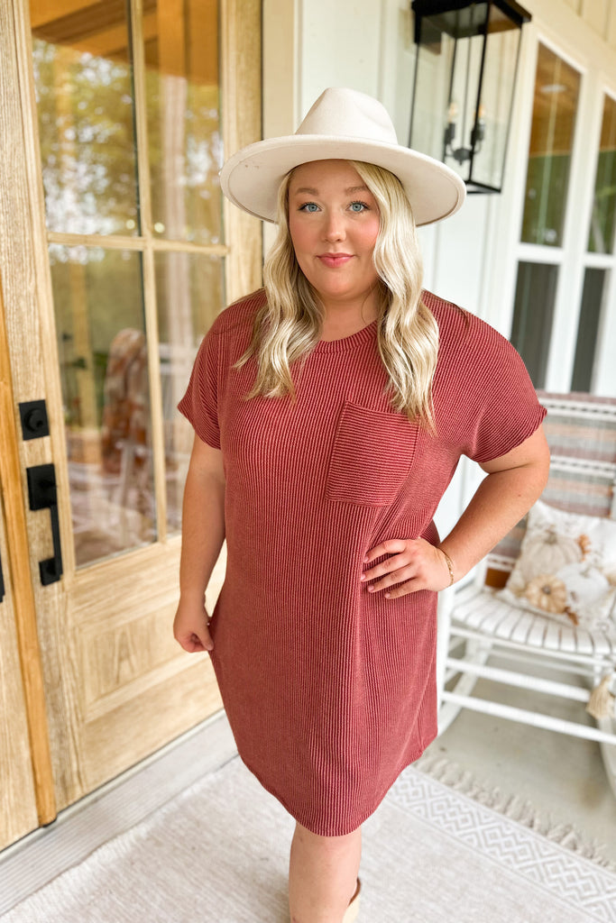 Cameron Ribbed Round Neck Short Sleeve Dress - Be You Boutique