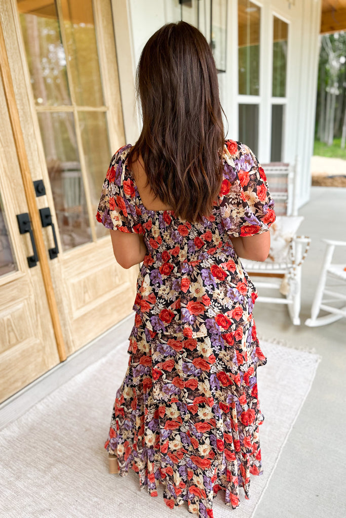 Edwin Floral Print Square Neck Puff Sleeve Tiered Maxi Dress - Be You Boutique