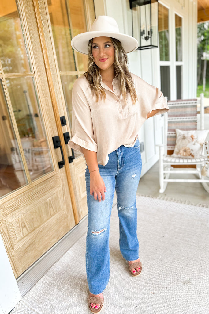Kelsey Half Sleeved Button Shirt Top - Be You Boutique