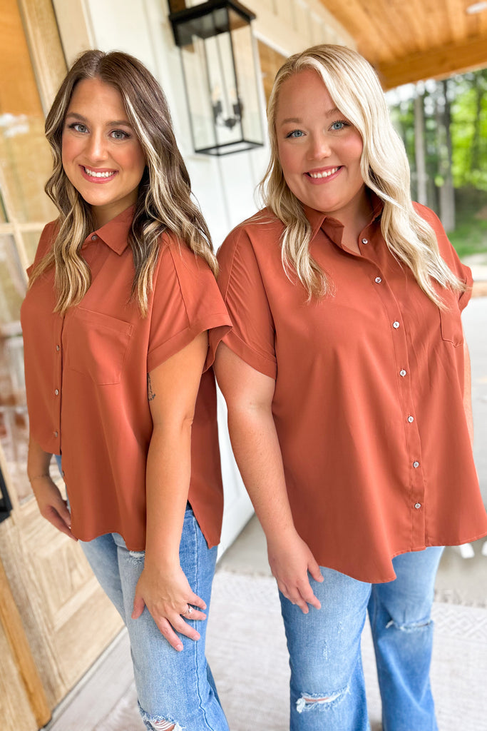 Jeremy Button Up Collared Short Sleeve Satin Top - Be You Boutique