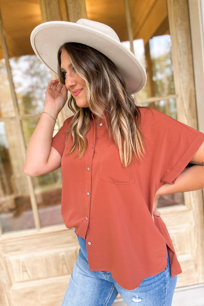 Jeremy Button Up Collared Short Sleeve Satin Top - Be You Boutique