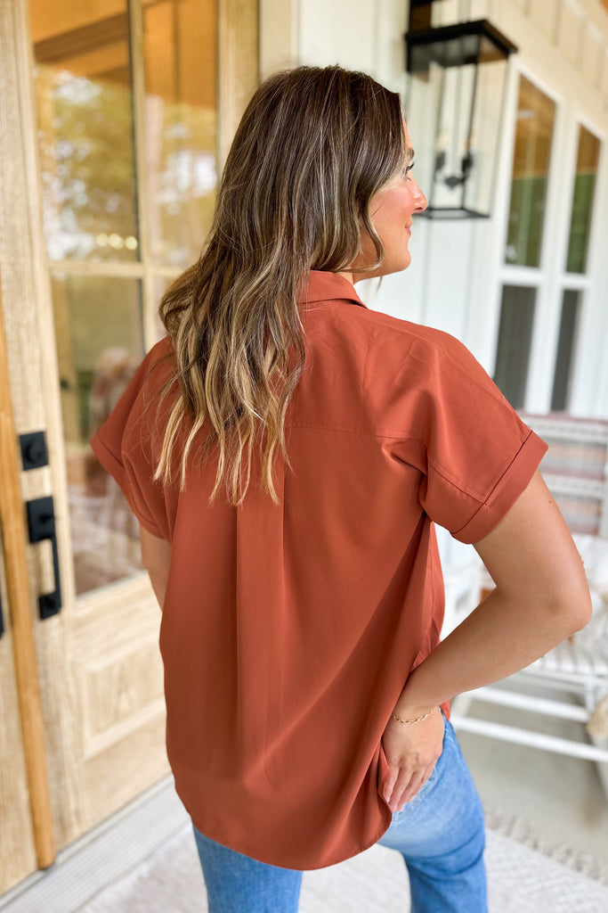Jeremy Button Up Collared Short Sleeve Satin Top - Be You Boutique