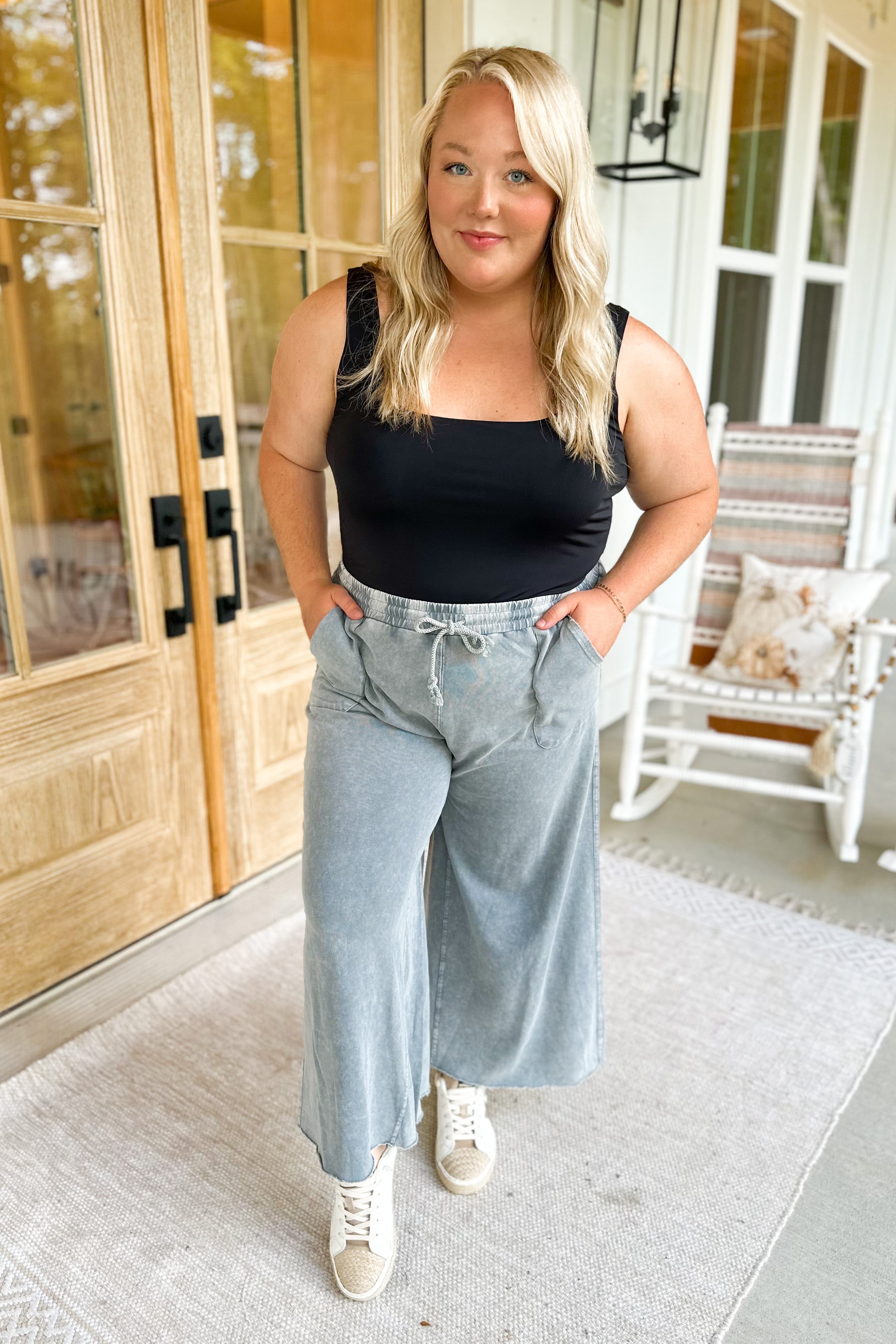 Rachel Washed Terry Knit Wide Leg Pant Bottom - Be You Boutique