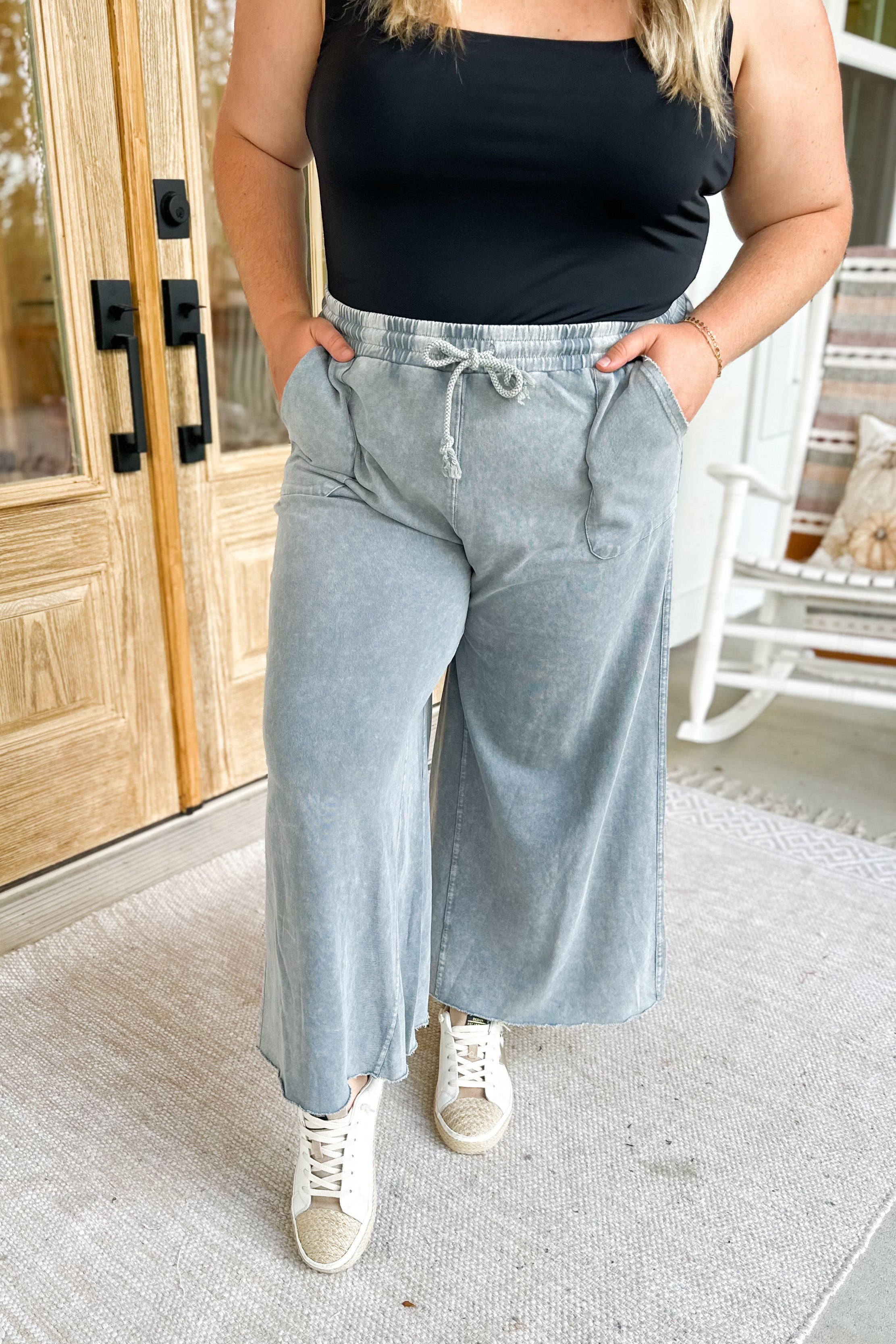 Rachel Washed Terry Knit Wide Leg Pant Bottom - Be You Boutique