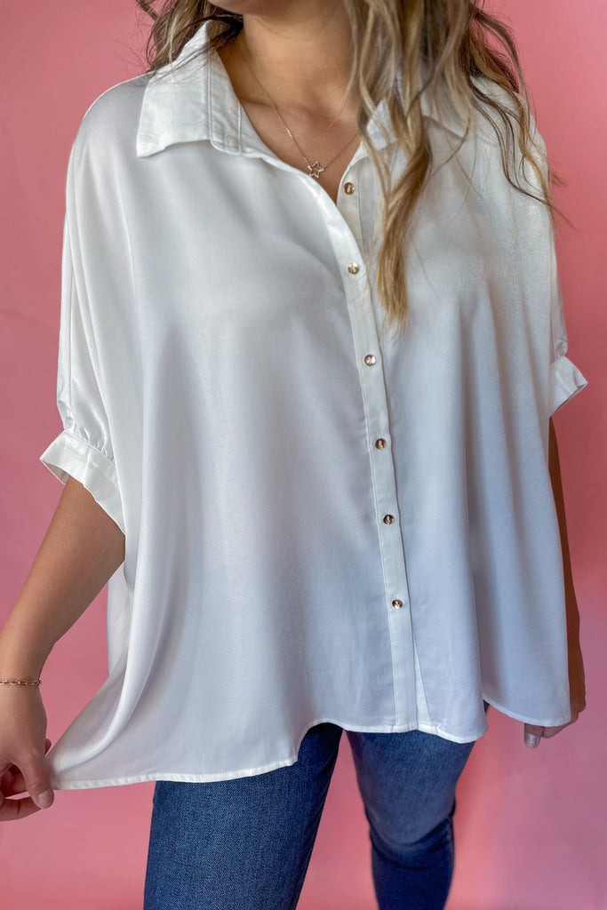 Dani Button Down Satin Top - Be You Boutique