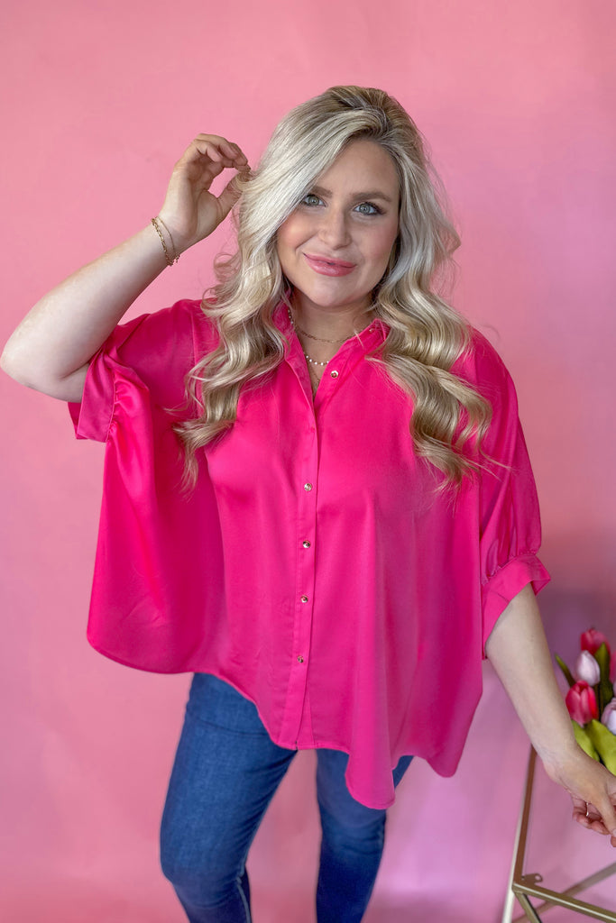 Dani Button Down Satin Top - Be You Boutique