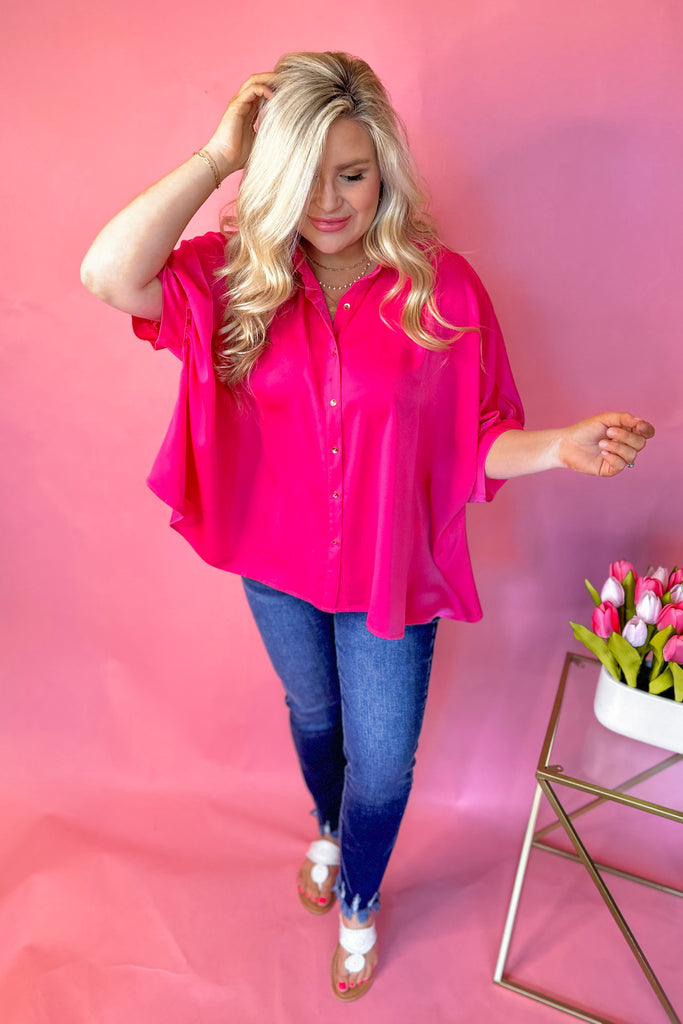 Dani Button Down Satin Top - Be You Boutique