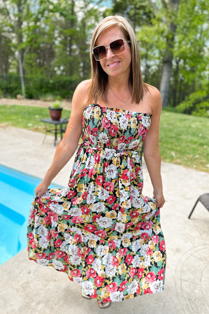 Francesca Floral Open Off Shoulder Midi Dress - Be You Boutique