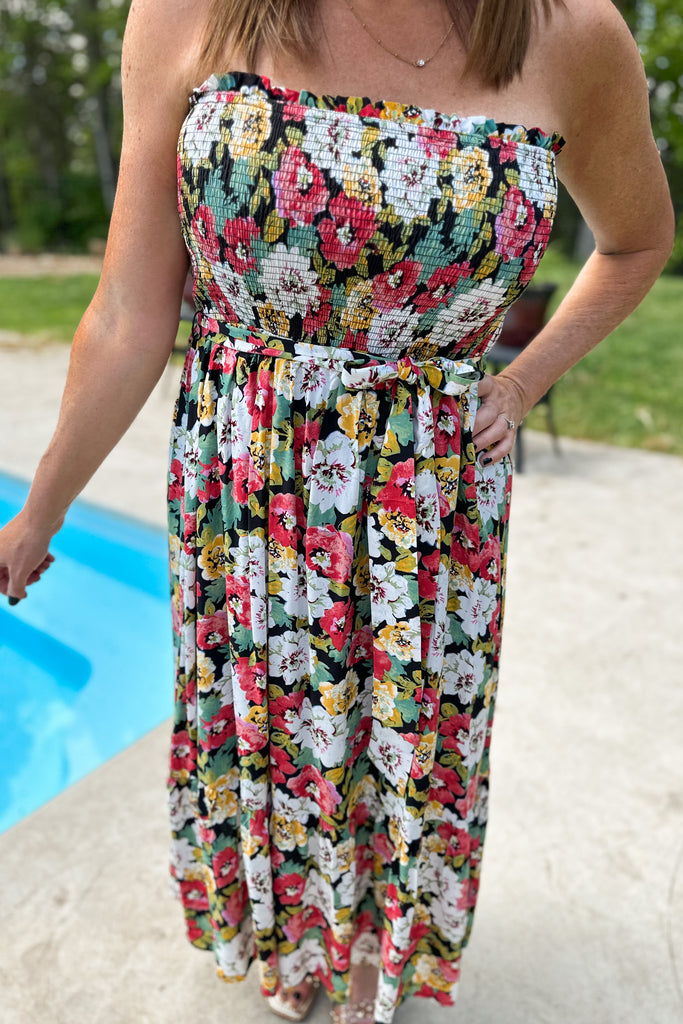 Francesca Floral Open Off Shoulder Midi Dress - Be You Boutique