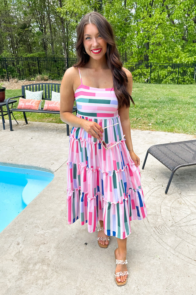 Leo Spaghetti Strap Tiered Midi Dress - Be You Boutique
