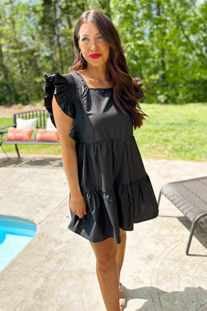 Donya Square Neck Ruffle Sleeve Dress - Be You Boutique