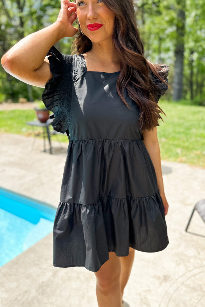 Donya Square Neck Ruffle Sleeve Dress - Be You Boutique