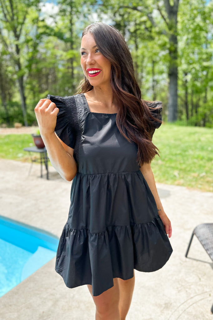 Donya Square Neck Ruffle Sleeve Dress - Be You Boutique