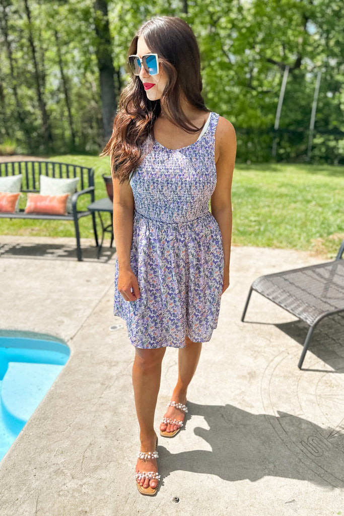 Ben Floral Print Smocked Adjustable Button Dress - Be You Boutique