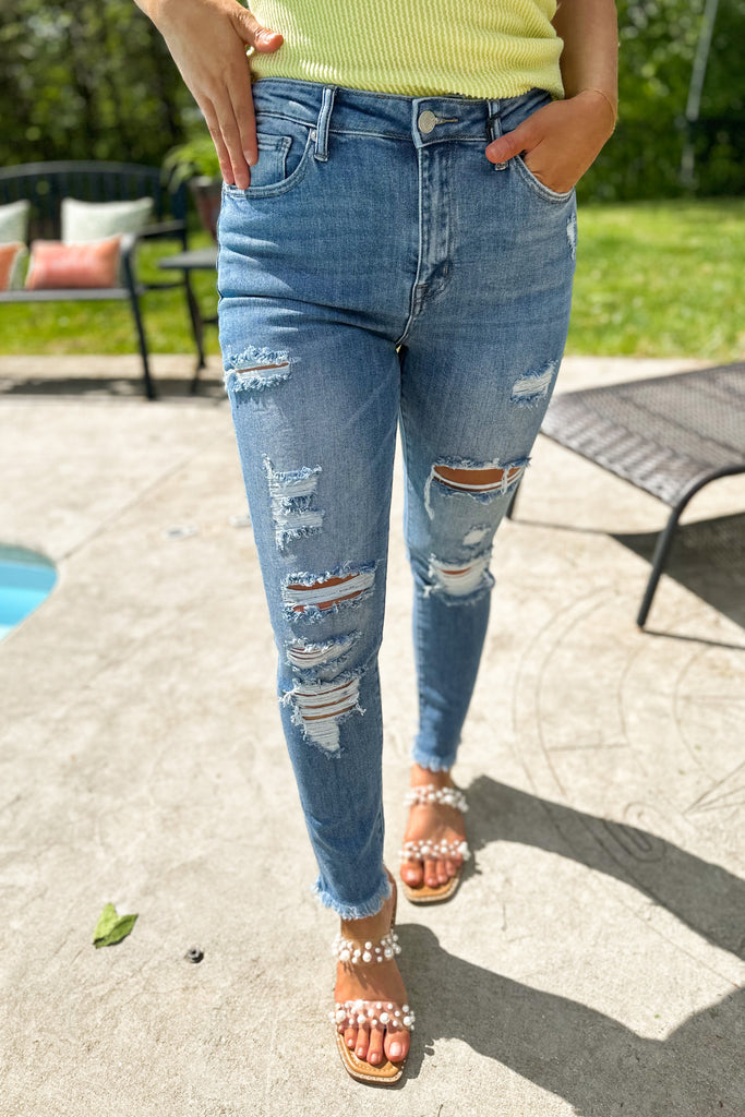 Keller High Rise Distressed Skinny Denim Jeans - Be You Boutique