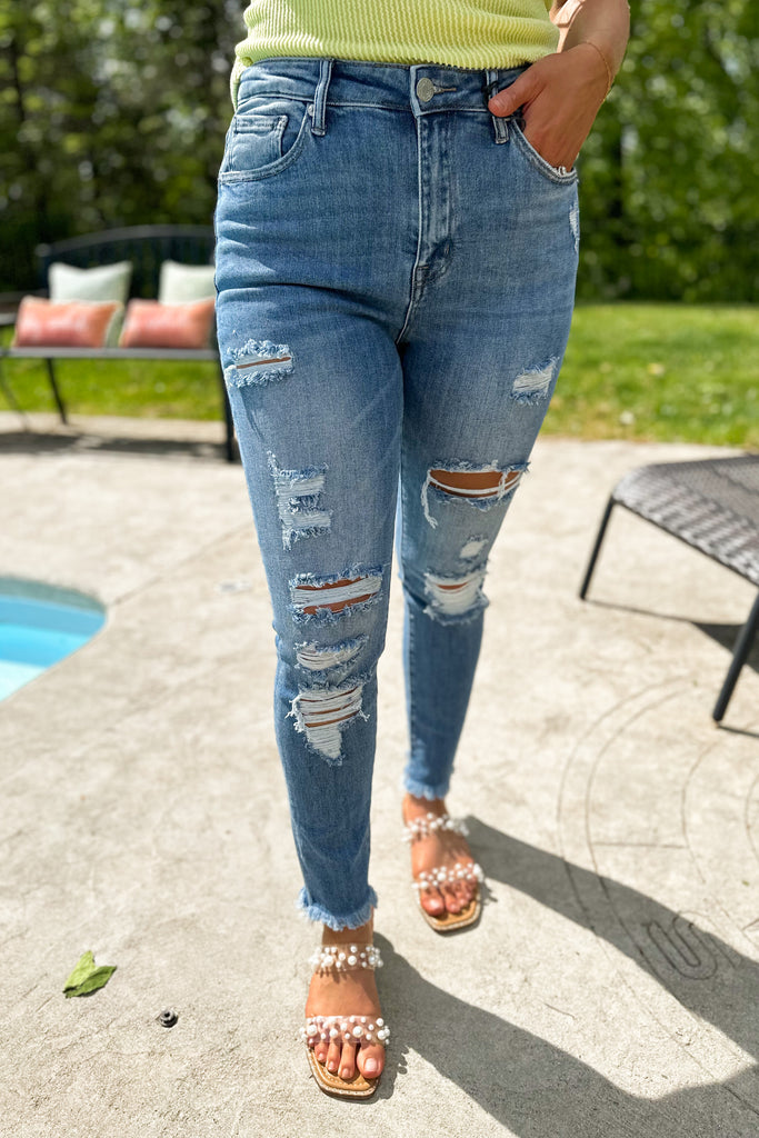 Keller High Rise Distressed Skinny Denim Jeans - Be You Boutique
