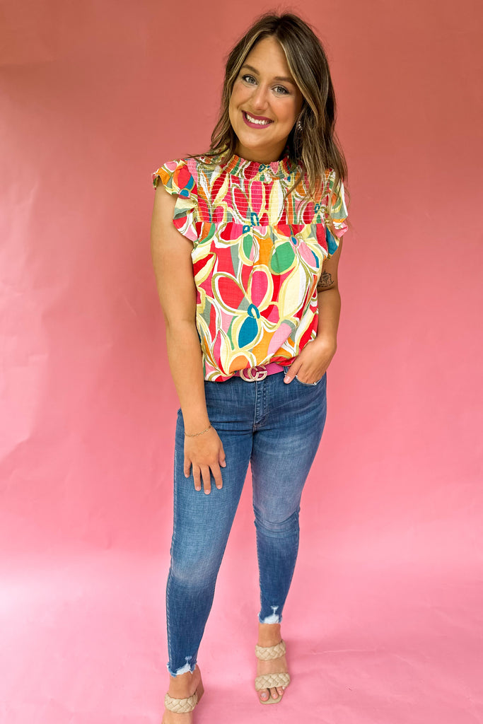 Mel Floral Print Mock Collar Smocked Top - Be You Boutique