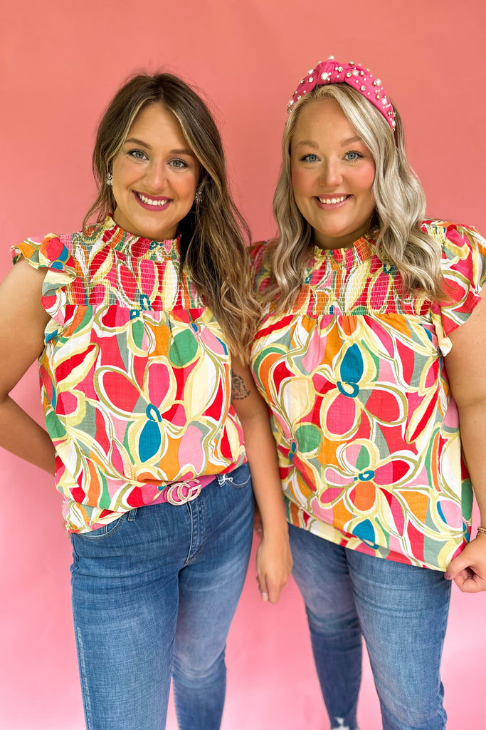 Mel Floral Print Mock Collar Smocked Top - Be You Boutique